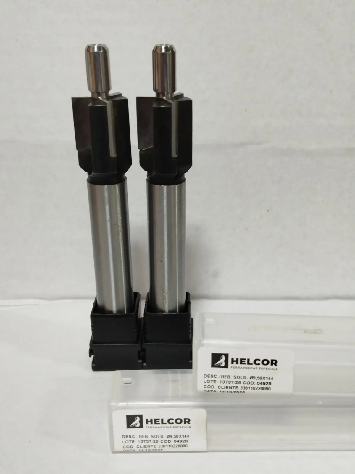 Par de rebaixadores soldados Helcor Ø9,50 × 144 mm com etiqueta de lote